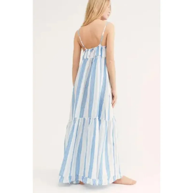 CP Shade Free People Isabella Stripe Linen Maxi Dress Blue White Size XS Womens - Image 2