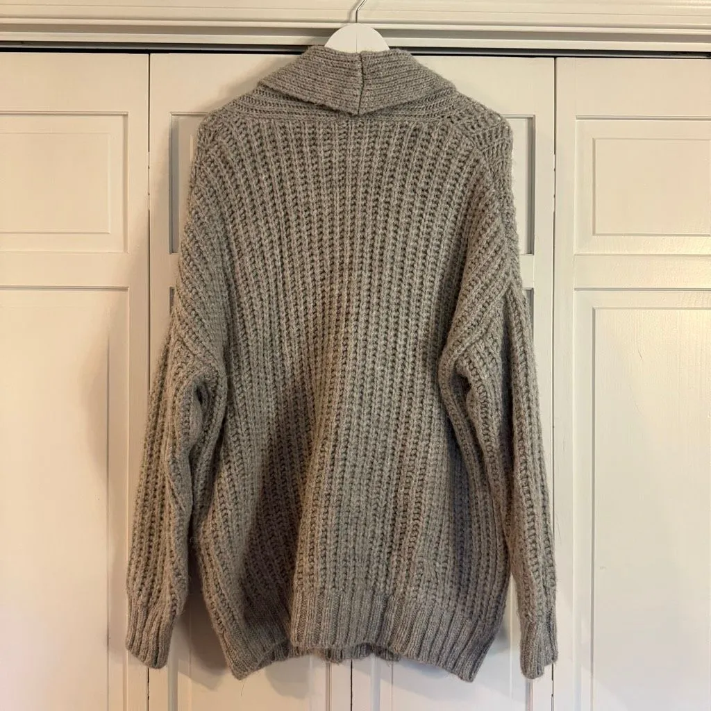 Zara grey oversized chunky knit cardigan sweater size small - Image 6