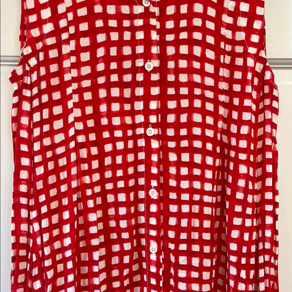 Anthropologie 11.1 TYLHO Red and White Checkered Flowy Shirt Dress - Size Small - Image 7