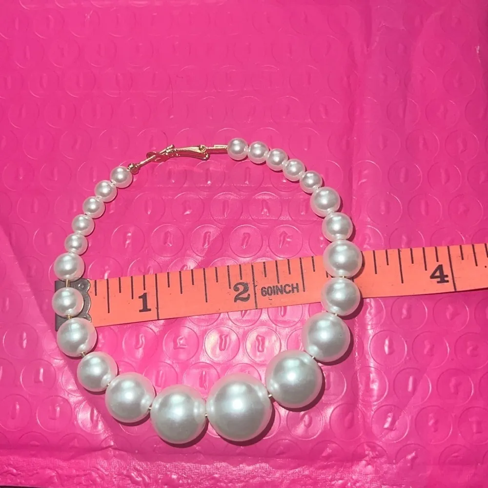 FAUX pearl hoop earrings. NWOT - Image 3