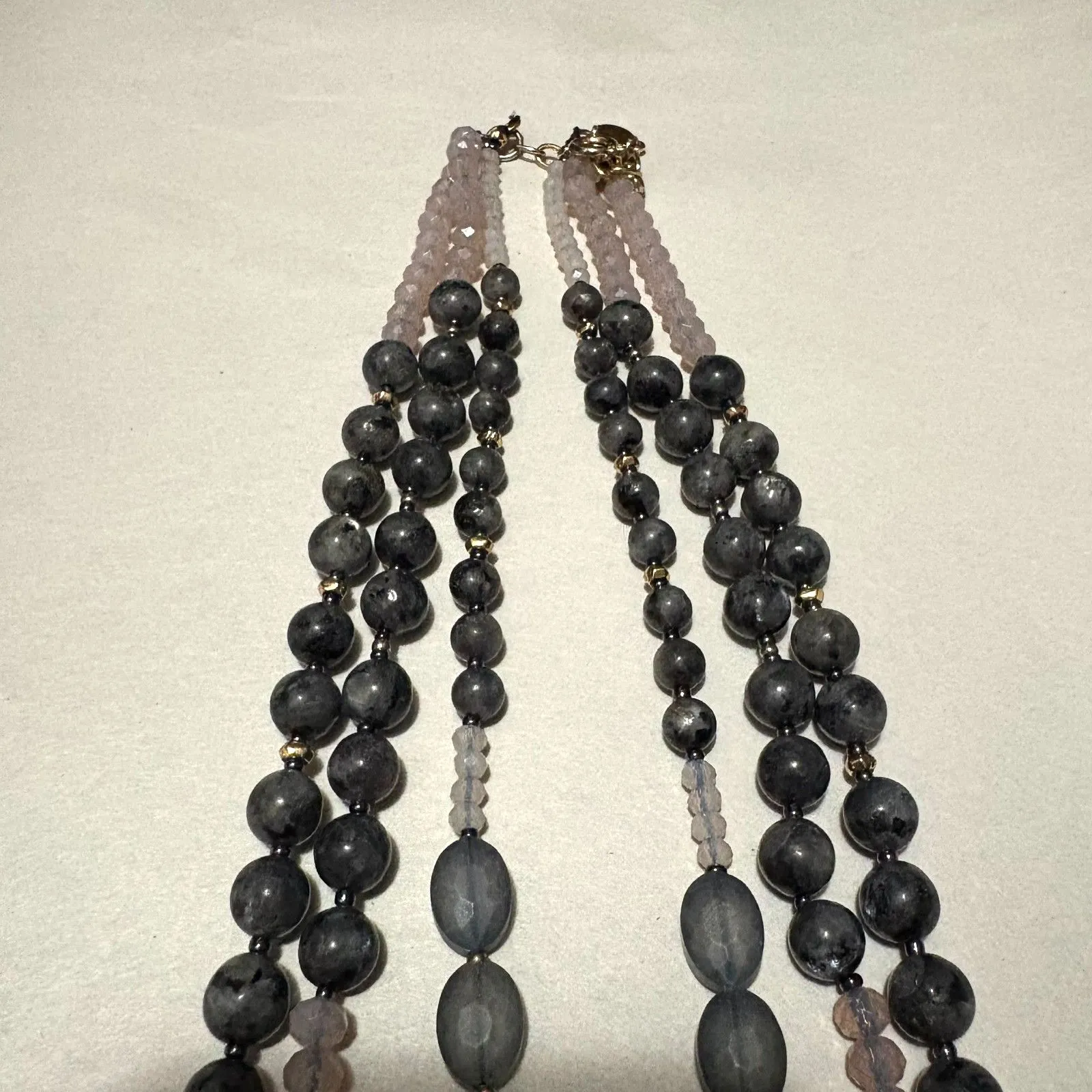 Loft‎ Three Strand Layered Bead Statement Necklace Dark Teal Mixed Beads - Image 2