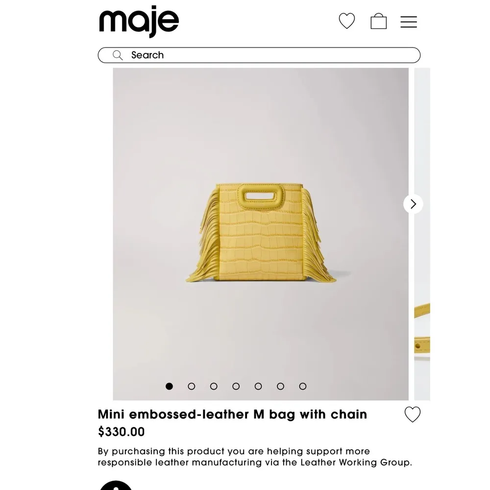 Maje mini embossed leather M bag cross body shoulder handbag yellow purse fringe - Image 13