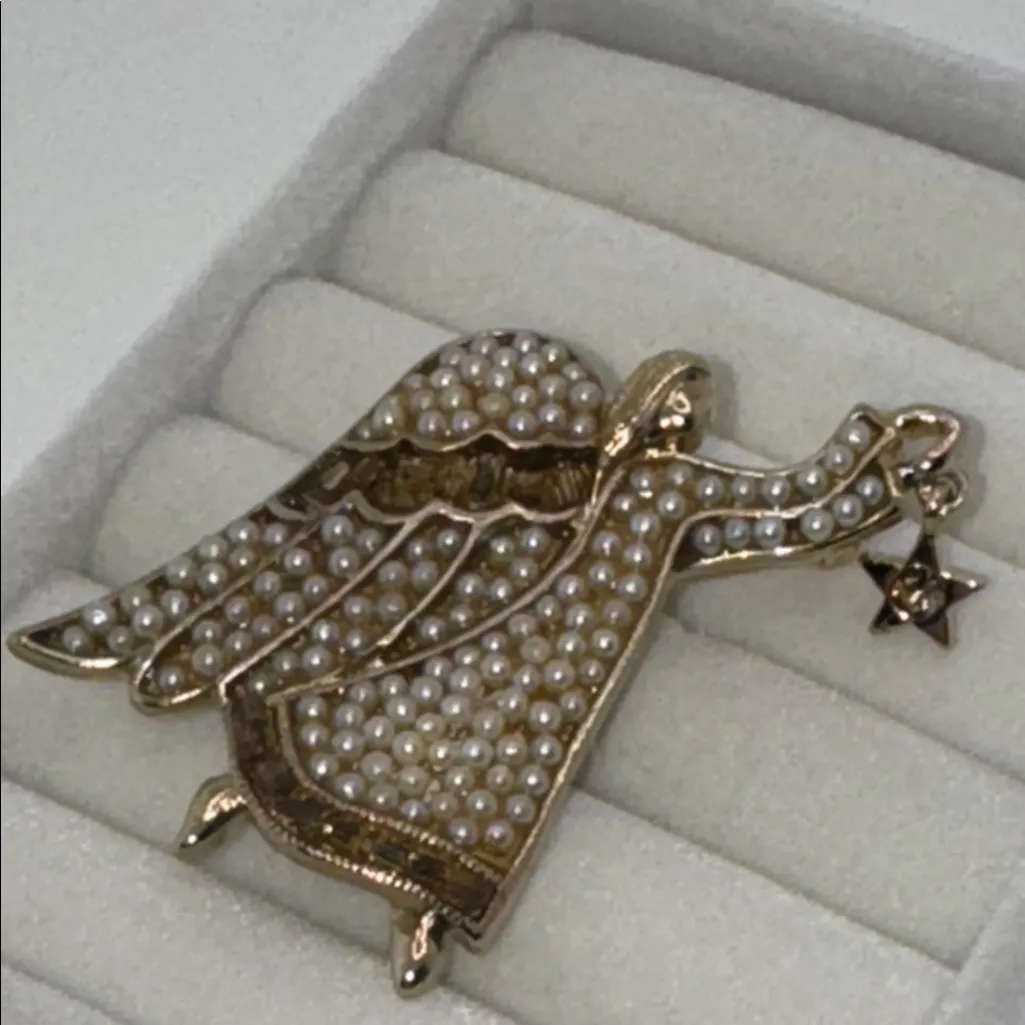 Liz Claiborne Pearl Guardian Angel w Star Pin Brooch in Gift Box - Image 5