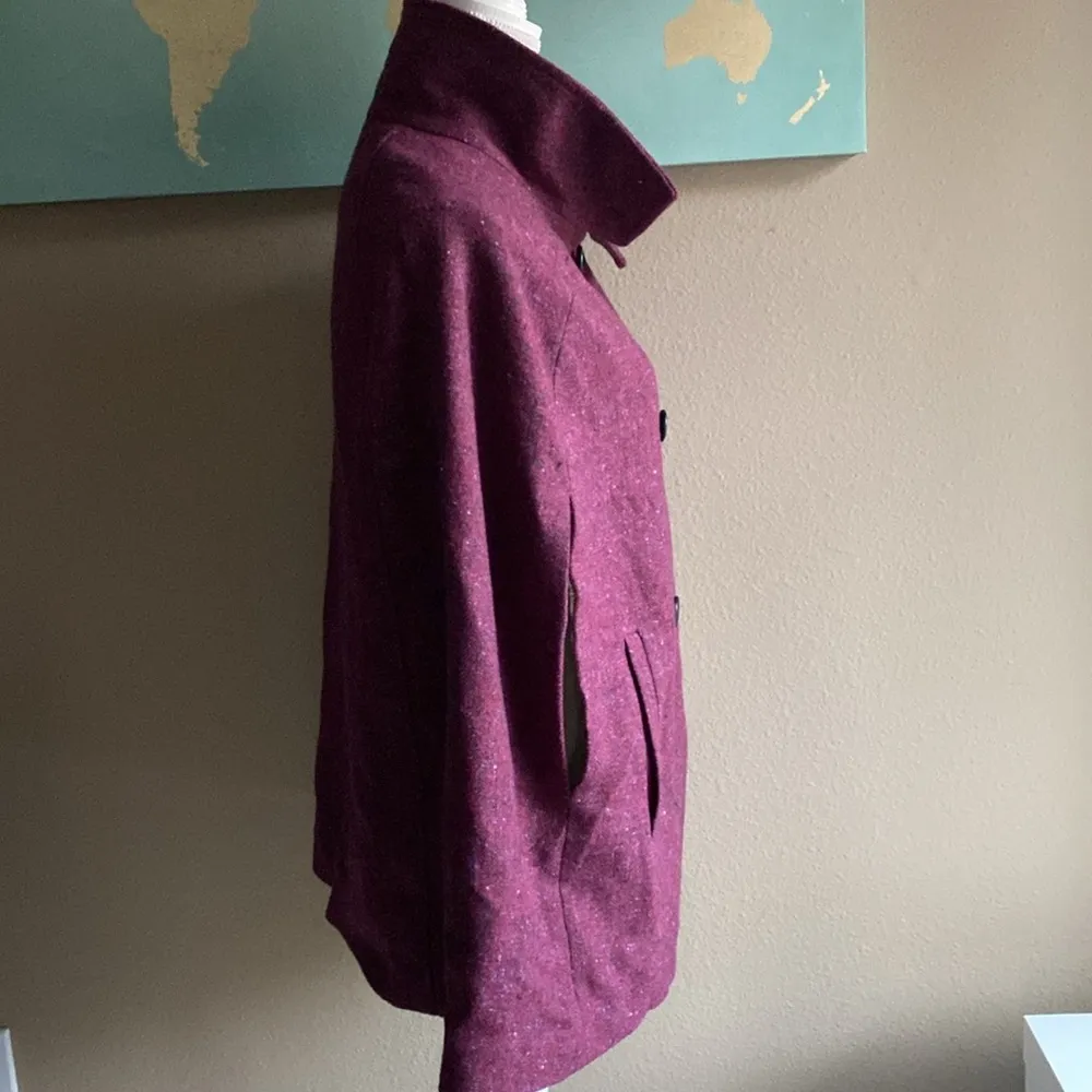 Wool cape coat from Ireland petite length wine colored Donegal tweed pattern Purple Size M - Image 7