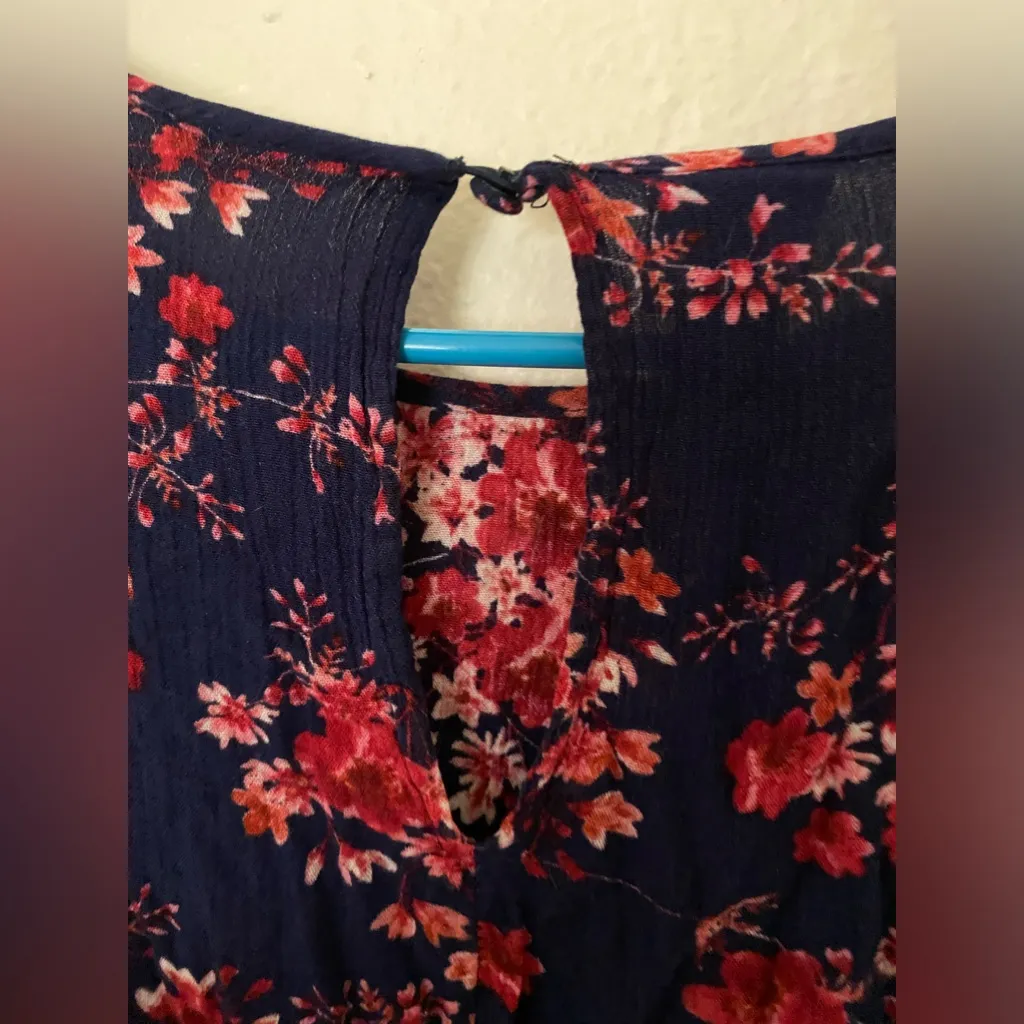 Womens Route 66 Blue Floral Blouse Size XL Sleeve Large Neck Round With Button - Image 4