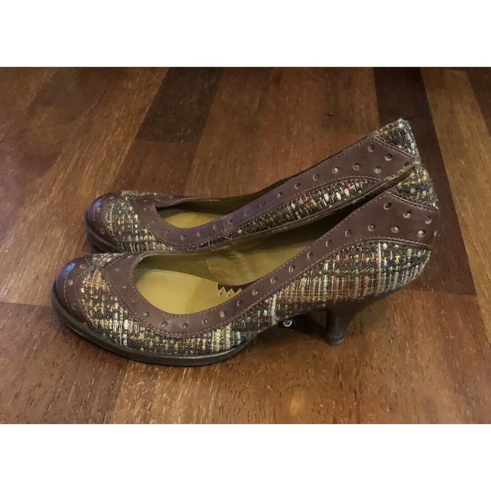 Women’s Vince Camuto Fabric Tweed Brown Tweed/Leather Kitten Heels Casual 6.5M - Image 2