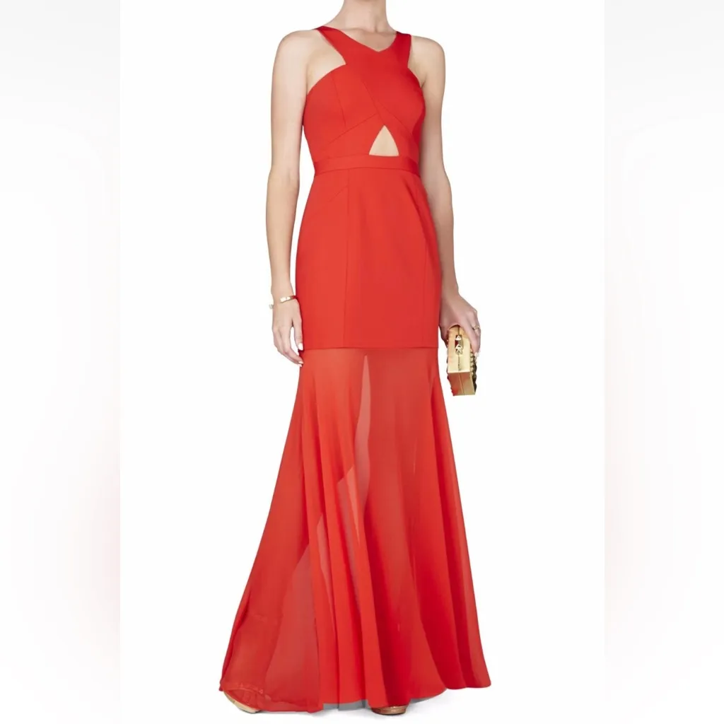BCBG MaxAzria Ria Criss Cross Front Cutout Gown in Bright Red size 2 $450 - Image 4