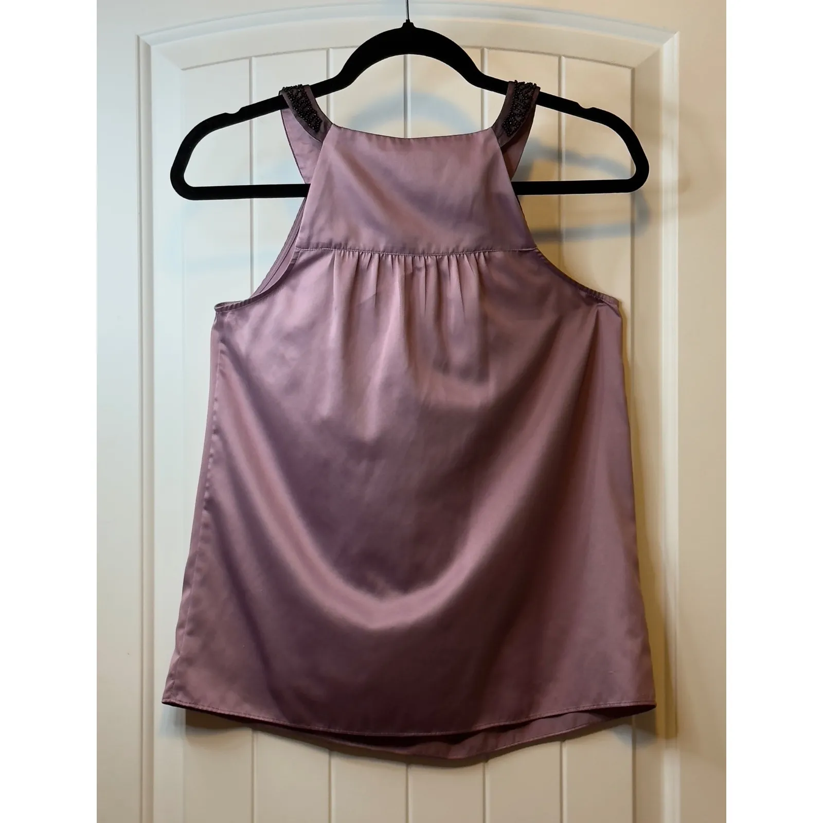 The Limited Beaded‎ V Neck Satin Tank Top Mauve Purple Women's Size M Trendy # - Image 4