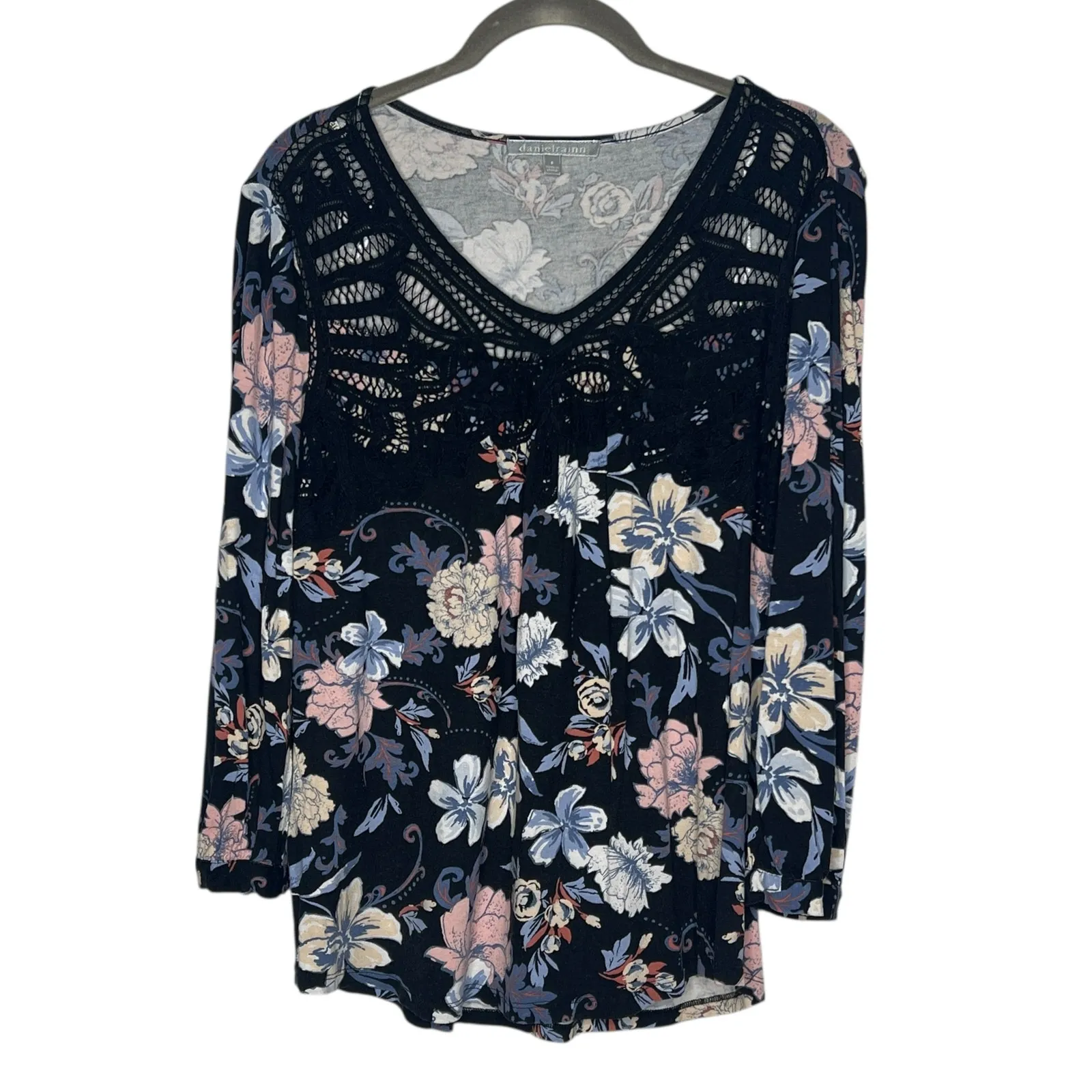 Daniel Rainn (S) Selinka Crochet Detail Floral Knit Top 3/4 Sleeve Boho Blouse - Image 10