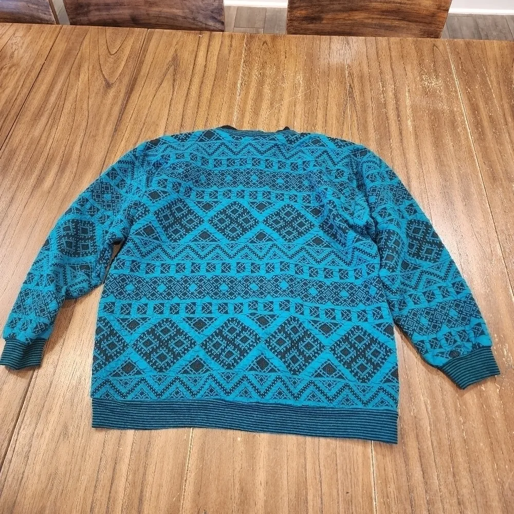 Vintage kathleen usherwood for periphery medium petite teal geo knit sweater Blue Size undefined - Image 9