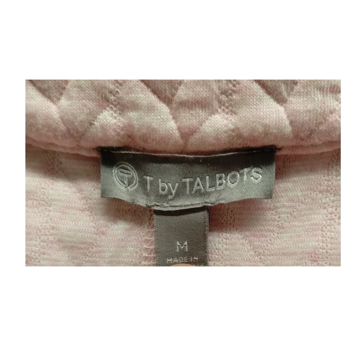 T by Talbots Size Medium Pink Lurex Quilted Jacquard Mock Neck Pullover Sweater - Image 7