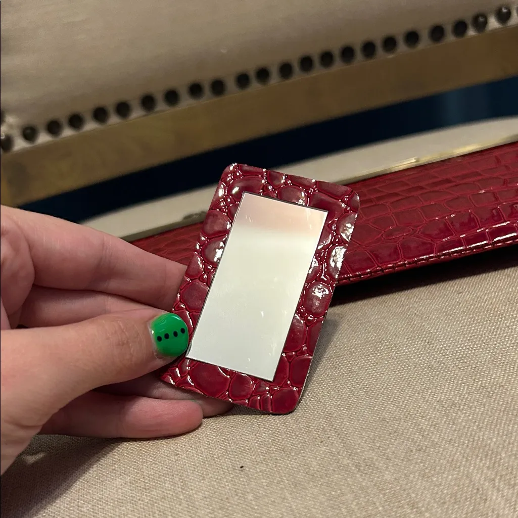 Jessica McClintok Red Crocodile-Embossed Clutch - Image 6