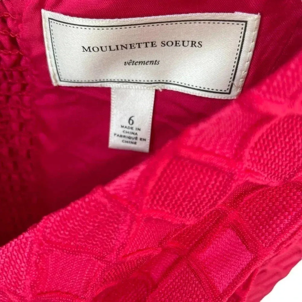 Anthropologie Red Textured Fit & Flare Dress Retro Holiday - Image 3