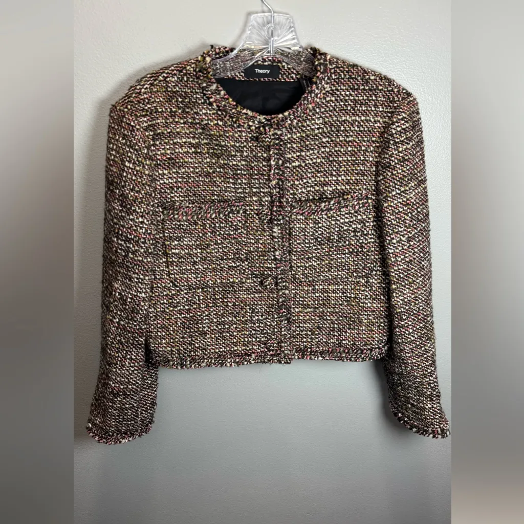 Theory Women’s Tweed Cropped Multi-Color Blazer Jacket Size 4‎ - Image 2