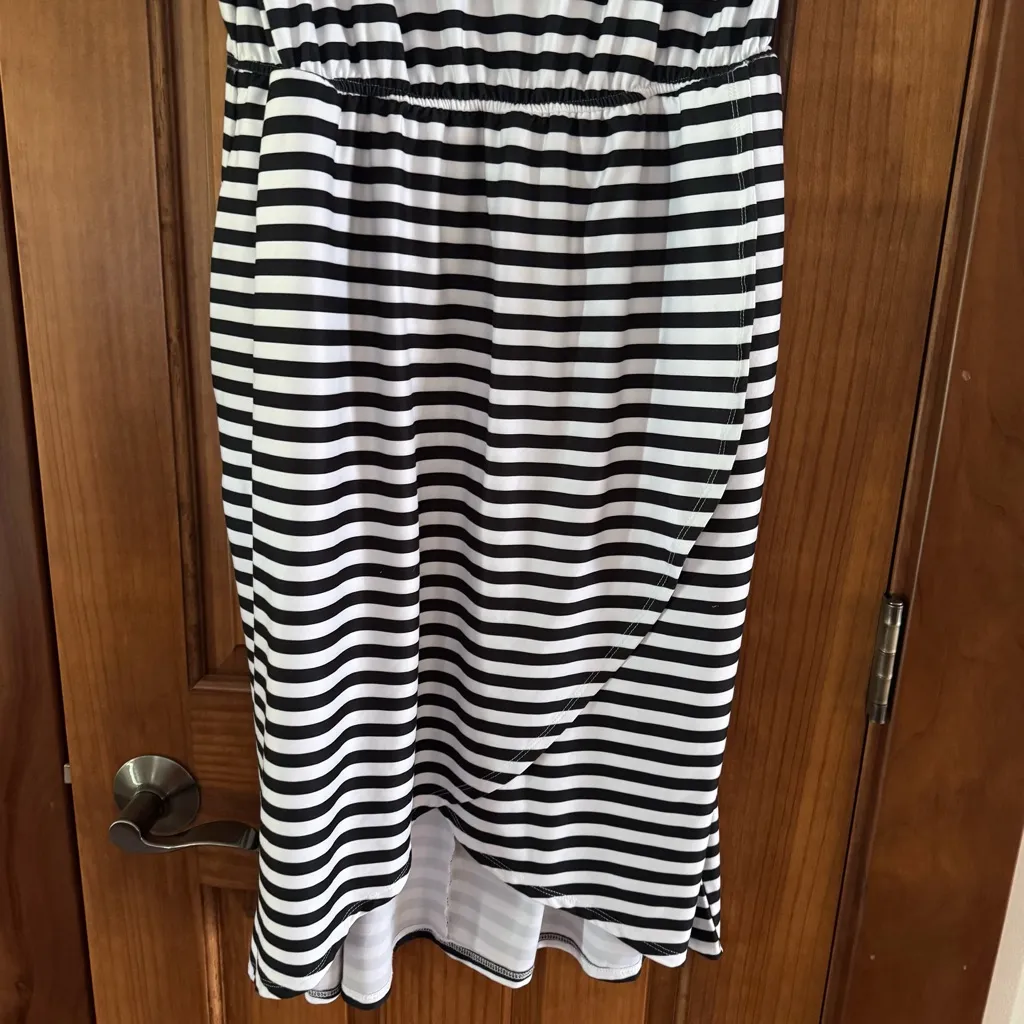 Cato Midi Dress Women’s 14/16 Black White Striped Business Casual Wrap Front - Image 2