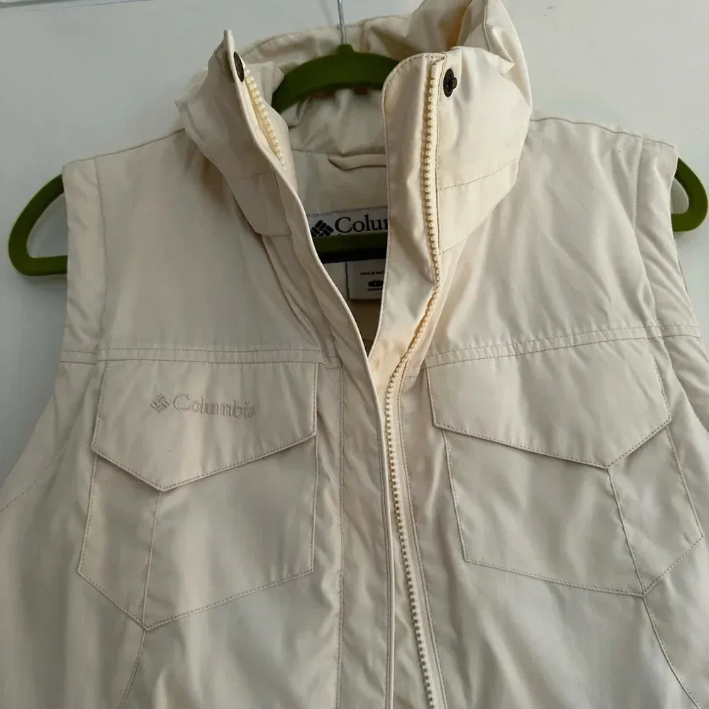 Columbia Down Feather Puffer Vest Women's Ivory Zip Pockets Outdoor. Sz: M. - Image 3