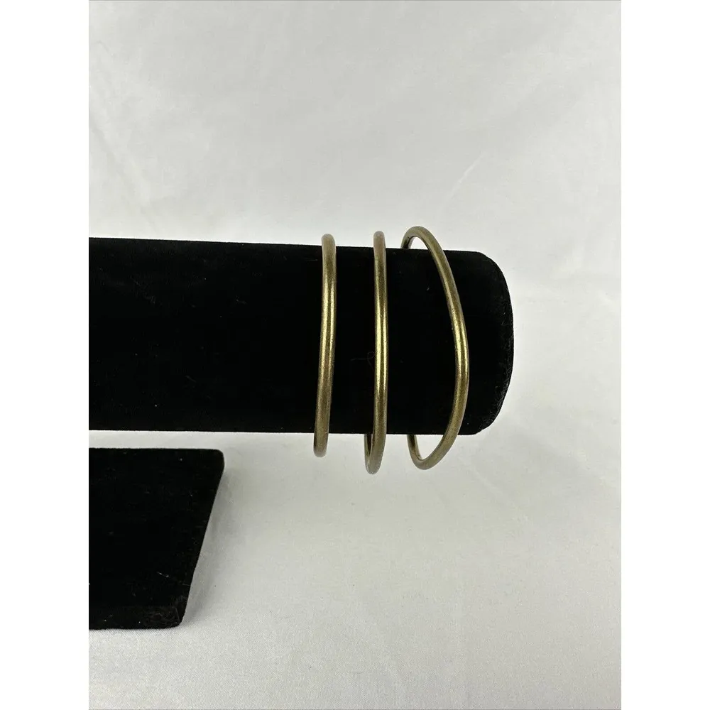 Vintage Brass Hand Forged Brutalist Spike Tip Cuff Bracelet Set of 3 Steampunk - Image 3