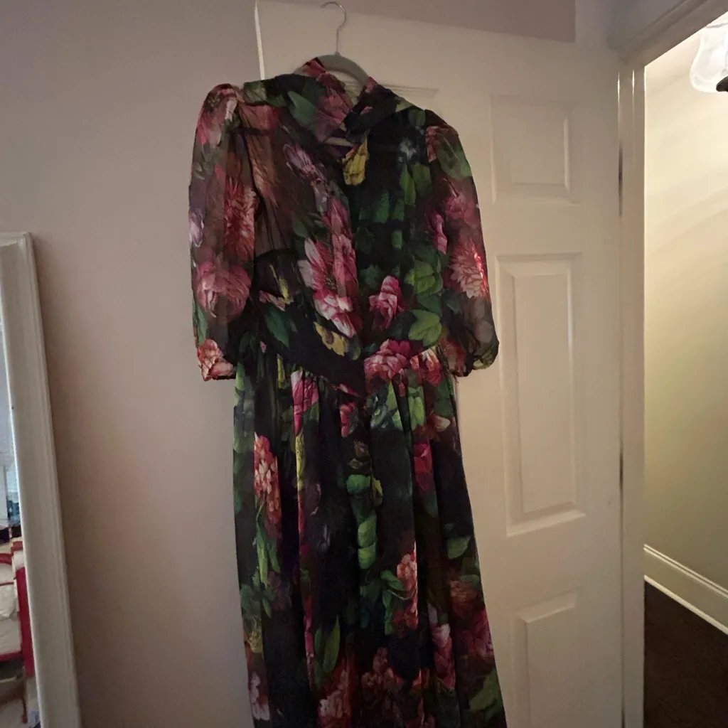 Dalia MacPhee Floral Sheer Dress Black Size L - Image 3