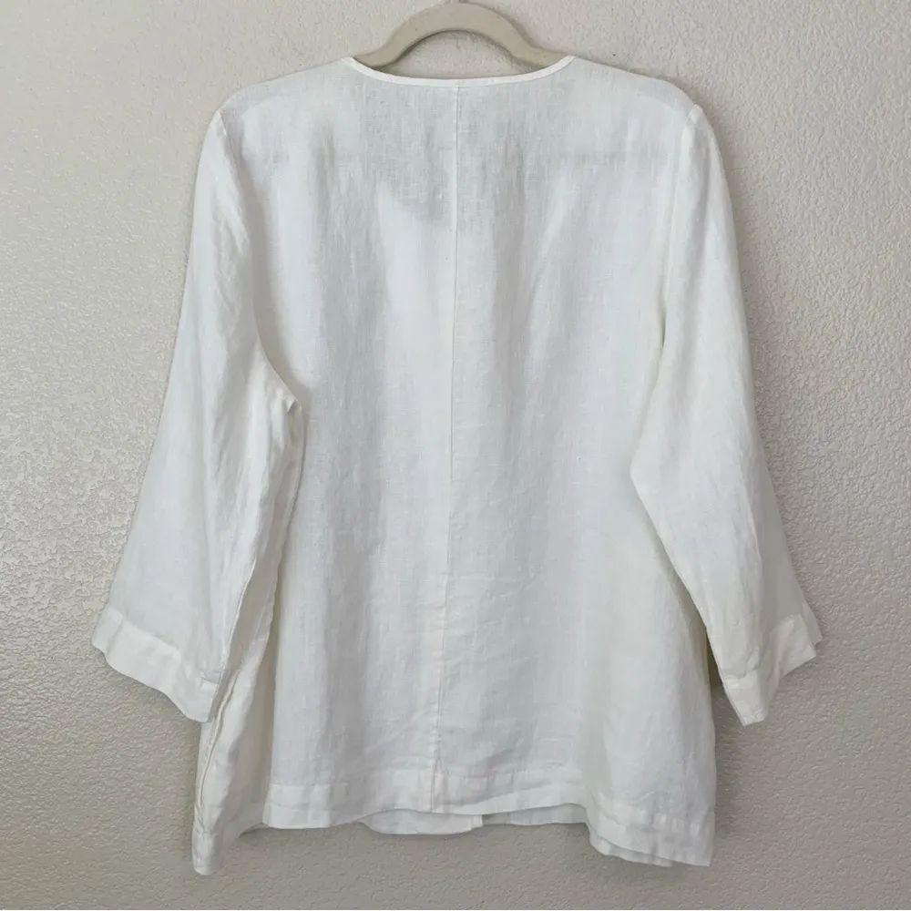 J. Jill Purejill 100% Linen Off White Button Down Cardigan, Sz Large - Image 5