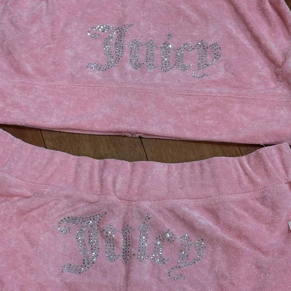NWT Juicy Couture Women’s Bling rhinestone Towel Terry hoodie Shortie Set Size L - Image 5