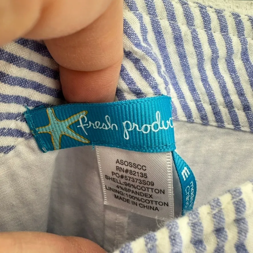 Fresh Produce‎ Blue White Stripe Seersucker Shirt Skirt Set Size M Summer Casual - Image 12