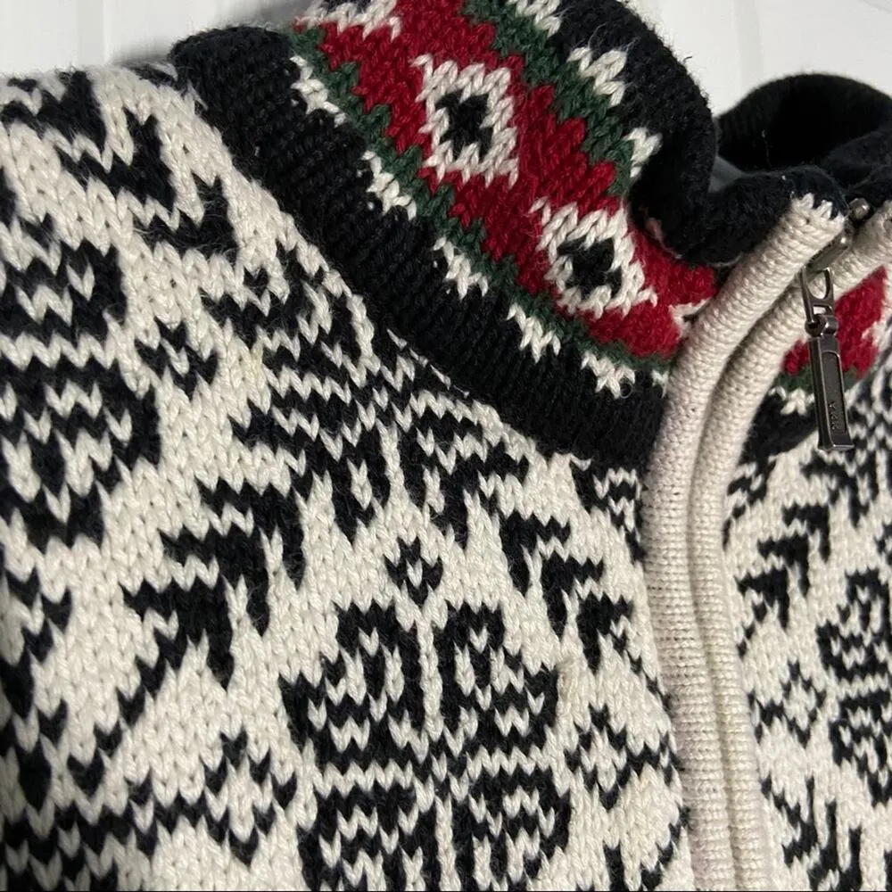 L.L. Bean Fair Isle Sweater Coat Cream White XS Red - Image 3