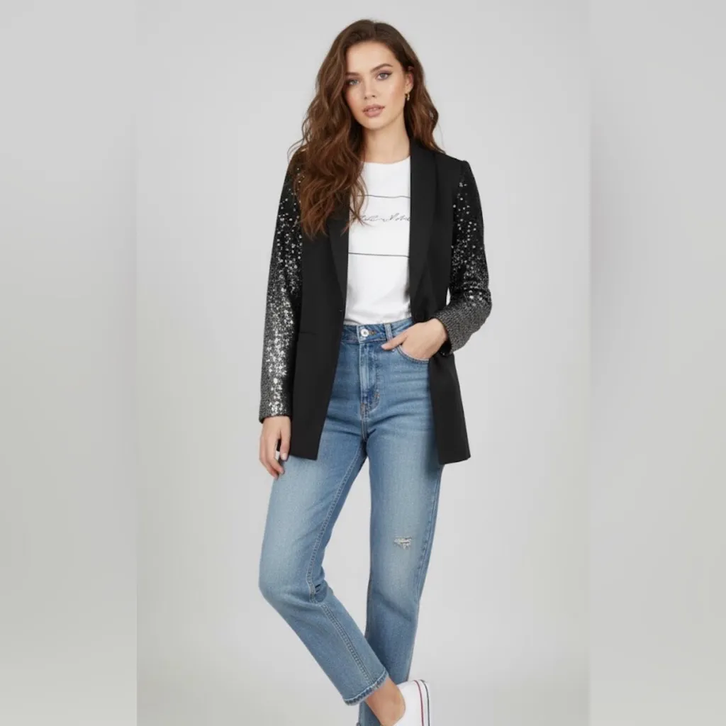 Cable & Gauge Black Blazer with Ombré Sequin Sleeves | Size L/G | Elegant/casual - Image 3