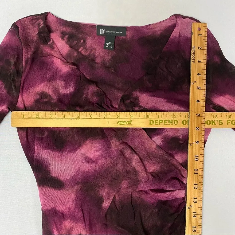 INC International Concepts Women's Med Purple Pink Ikat Mesh Long Sleeve Y2K - Image 10