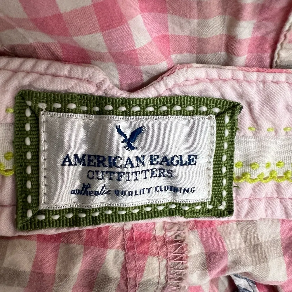 American Eagle Bermuda Shorts Pink Plaid Gingham Check Roll Leg Size 10 Flaw - Image 6