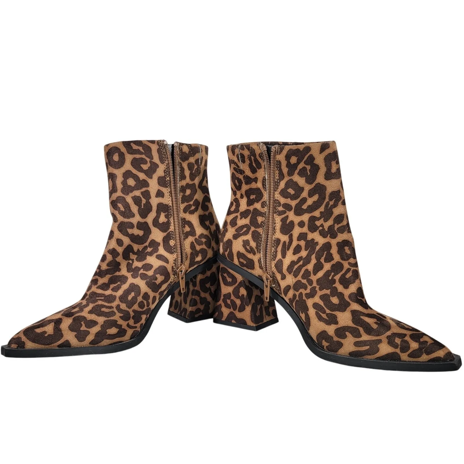 BP Loren Leopard Print Ankle Boots Block Heel Pointed Toe‎ Side Zip Closure 6 - Image 14
