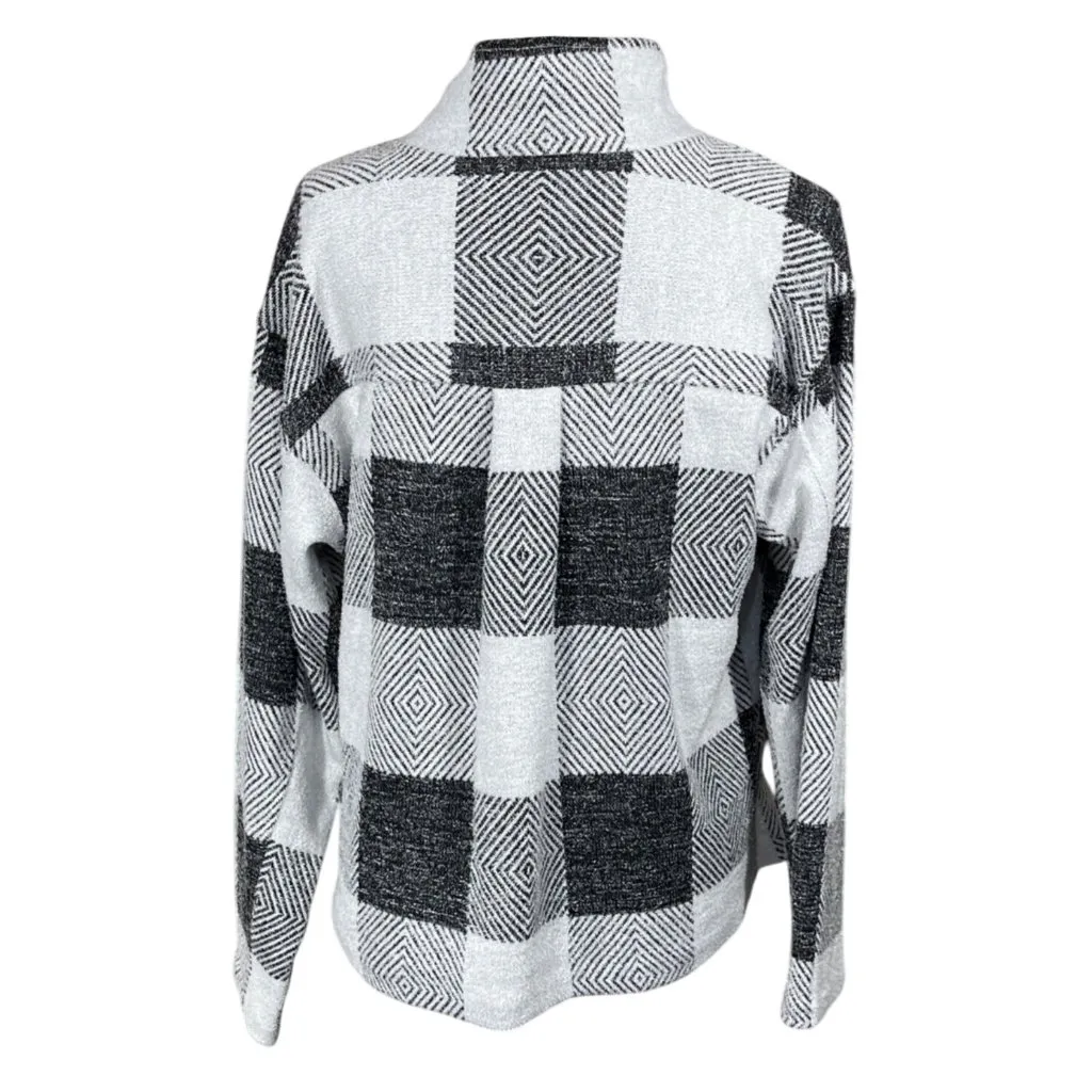 Christopher & Banks Fleece Jacket Black White Buffalo Plaid Size L Large - Image 3