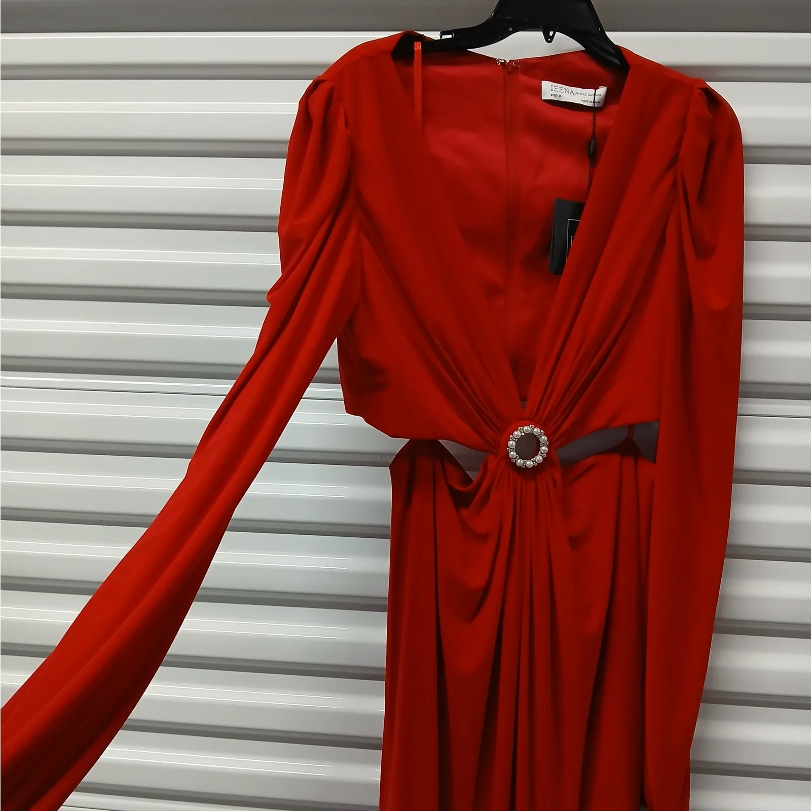 Mac Duggal Ieena Formal Evening Gown Womens 10 Red Sexy Maxi Dress Wedding Party - Image 7