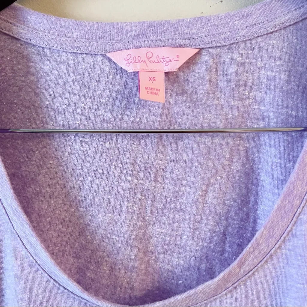 Lilly Pulitzer Purple Linen Blend Short Sleeve top Scoop Neck Button Sleeve XS - Image 4