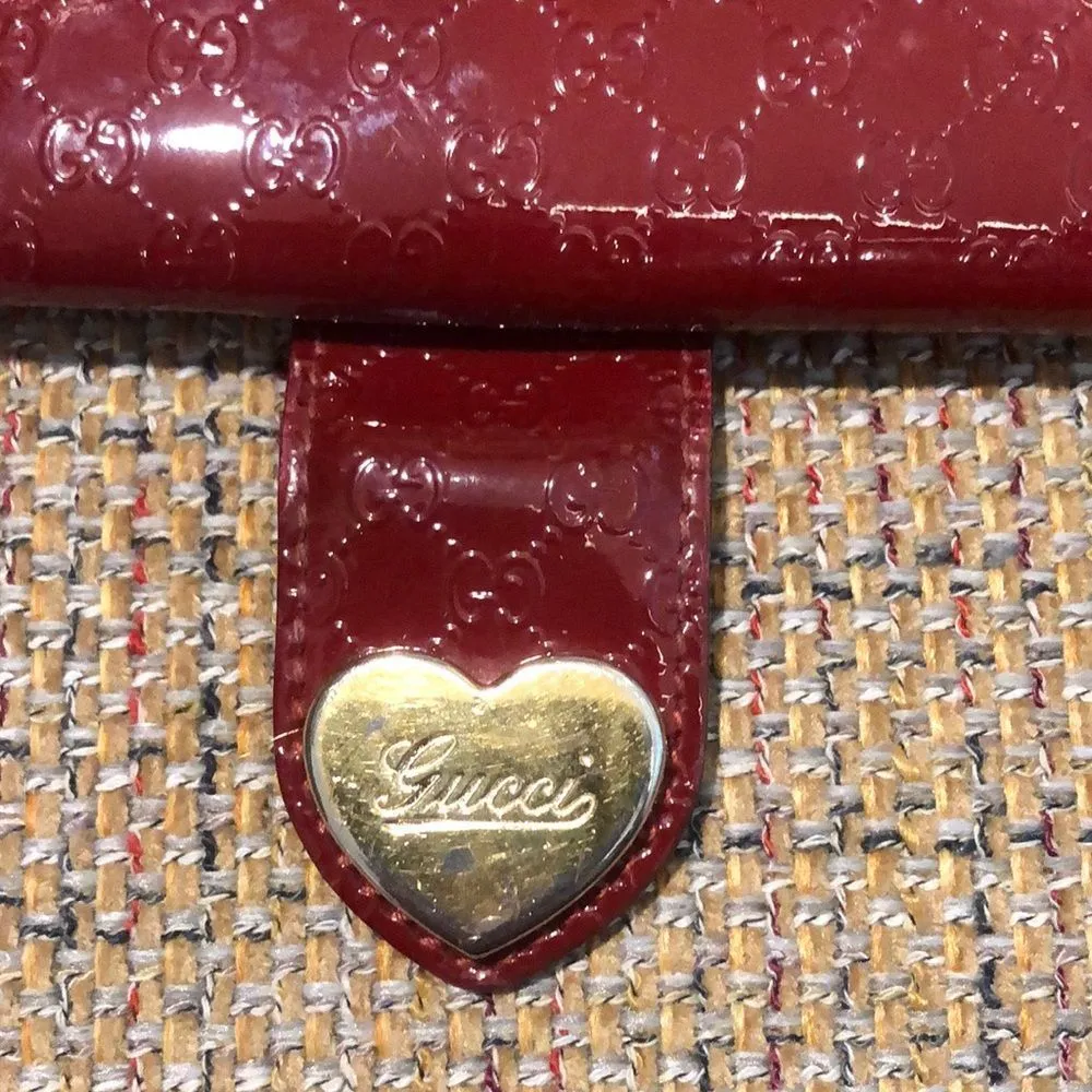 GUCCI GUCCISSMA Wine Patent Leather Continental Bifold Wallet Gold Heart Lock - Image 6