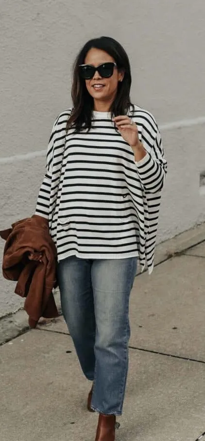 MERSEA Catalina Navy Striped Pullover Travel Sweater Oversized One Size White Size undefined - Image 1