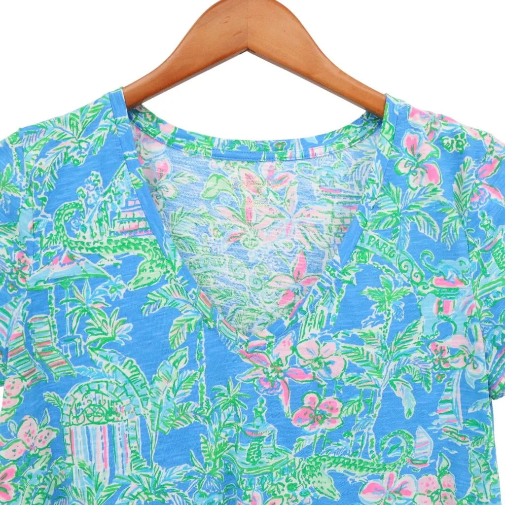 Lilly Pulitzer Etta Cotton V-Neck Boca Blue Beneath the Bougainvillea TShirt Top - Image 3