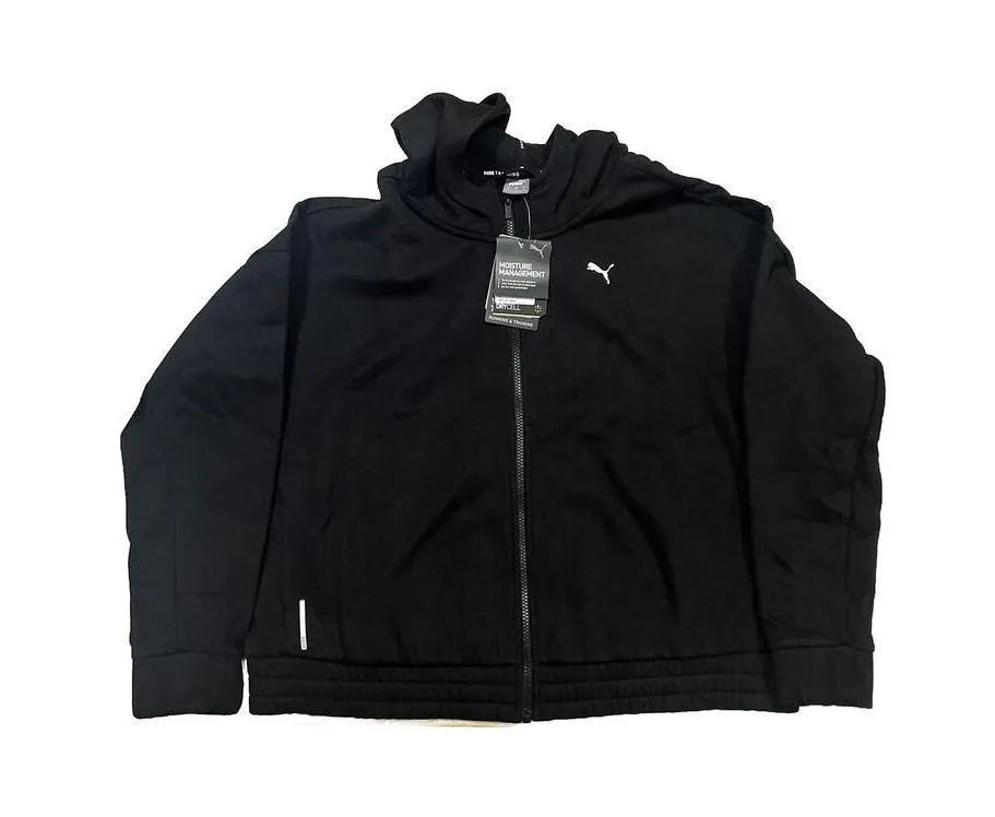 Puma Cropped Hoodie Jacket 1X Women Full-Zip Sweat Jacket Training Workouts Blak - Image 2