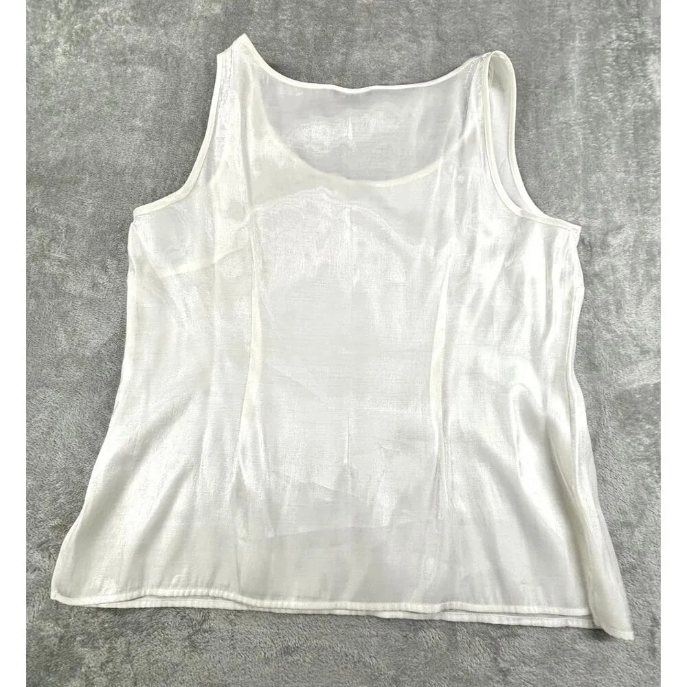 Prelude Tank Shirt White Pearl Shimmery Silky Under Blazer Top Womens L Dressy Size L - Image 3