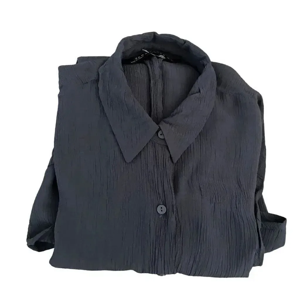 Zara Charcoal  Loose Kimono Asymmetrical Long Sleeves Boho Blouse SZ XS #1160 - Image 9