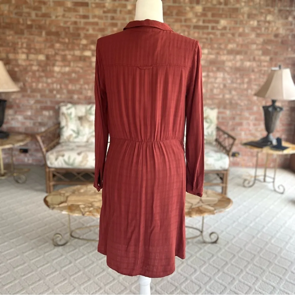 Maeve Anthro Shirt Dress Bloomsbury Rust Tie Front 6 Relaxed Boho Chic Trendy - Image 9