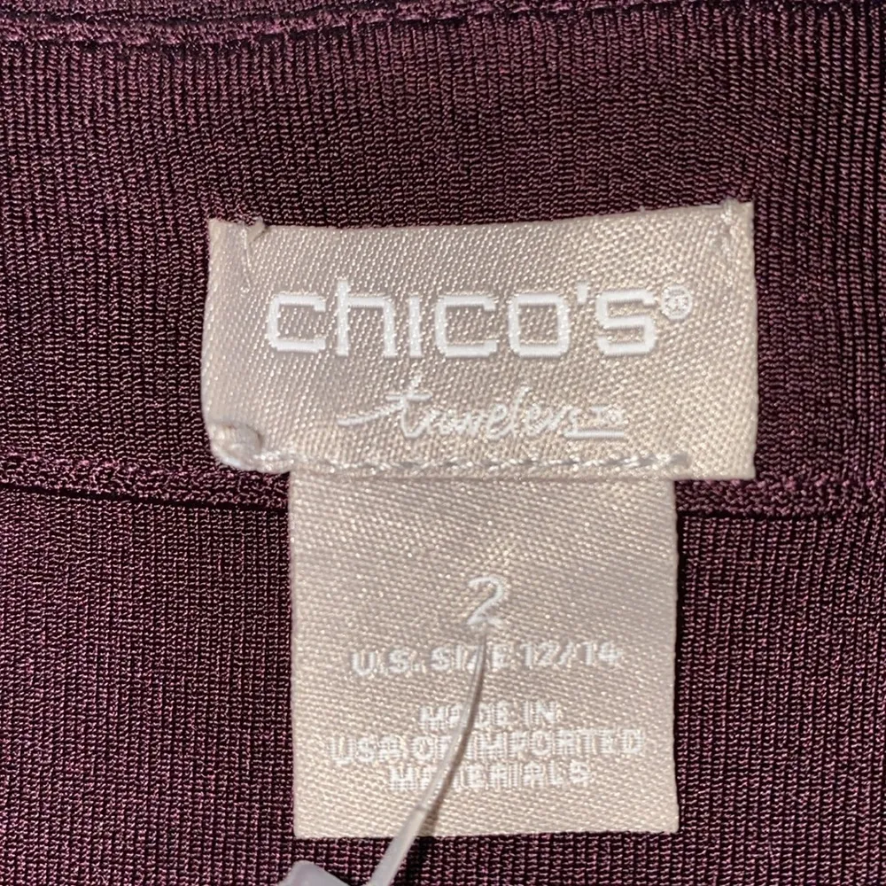 CHICO’S set TRAVELERS cardigan and no tummy pull on pants burgundy NEW size 12 - Image 3