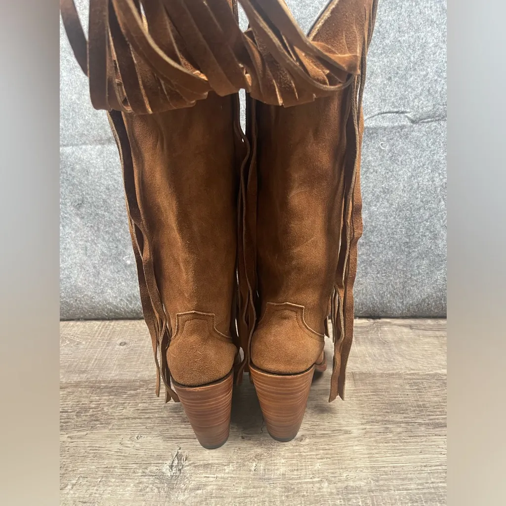Brother Womens Size 6 Vellies‎ Atlas Western fringe suede in Honey Suede Tan - Image 9