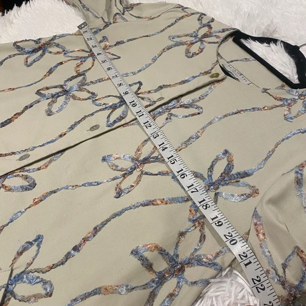 Bryn Walker Embroidered Button Down Cardigan in Tan Extra Small - Image 3