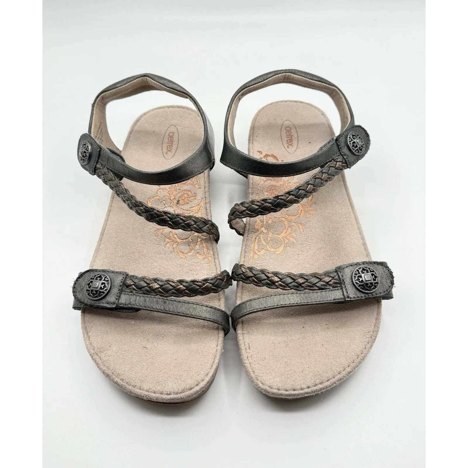 Aetrex‎ “Jillian” Gray Braided Leather Strappy Sandal Women’s Sz 11 Comfort - Image 2