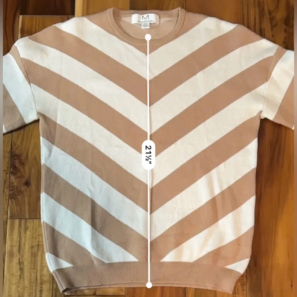 Magaschoni Tan and Cream Chevron Crewneck Sweater - Image 8