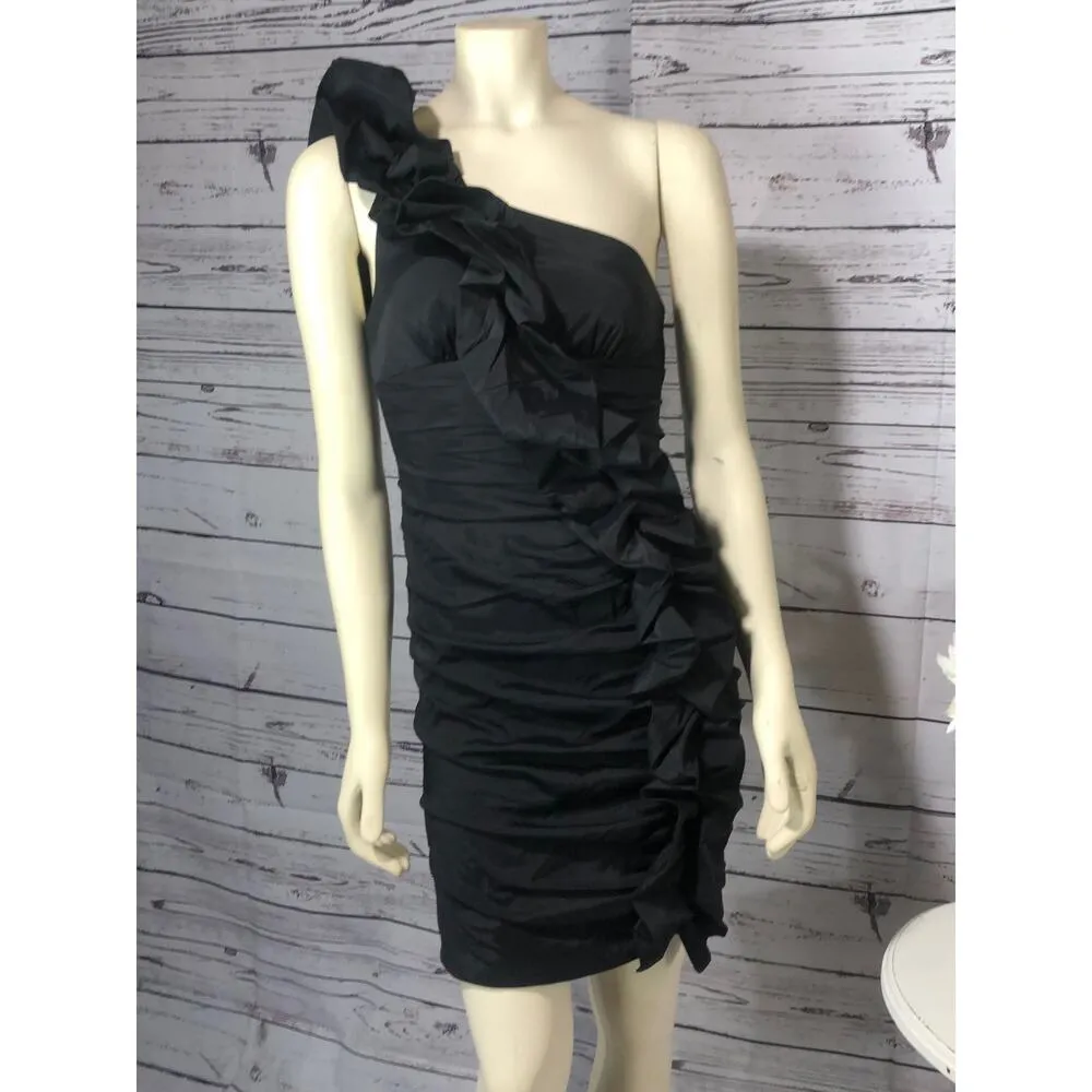 Betsy & Adam by Linda Bernell one shoulder ruched sexy black dress size 4 - Image 6