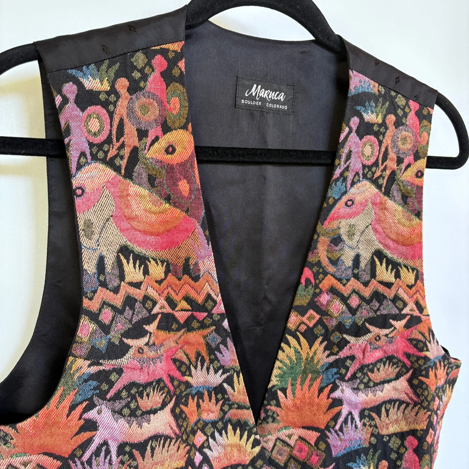 Vintage Southwestern Aztec Vest Tapestry Print Animal Pattern Colorful Medium Black - Image 2