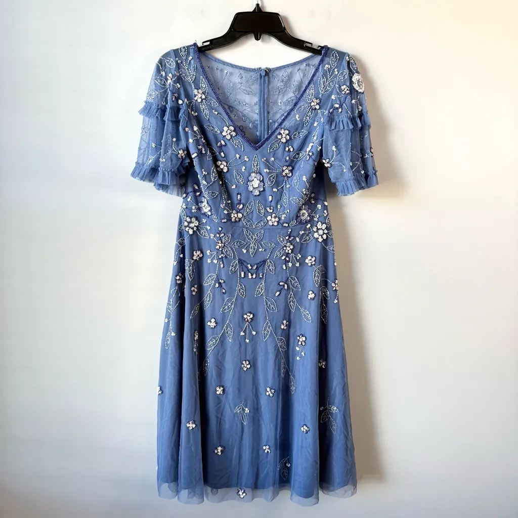 Adrianna Papell Beaded A-Line Midi Dress French Blue 6 - Image 3