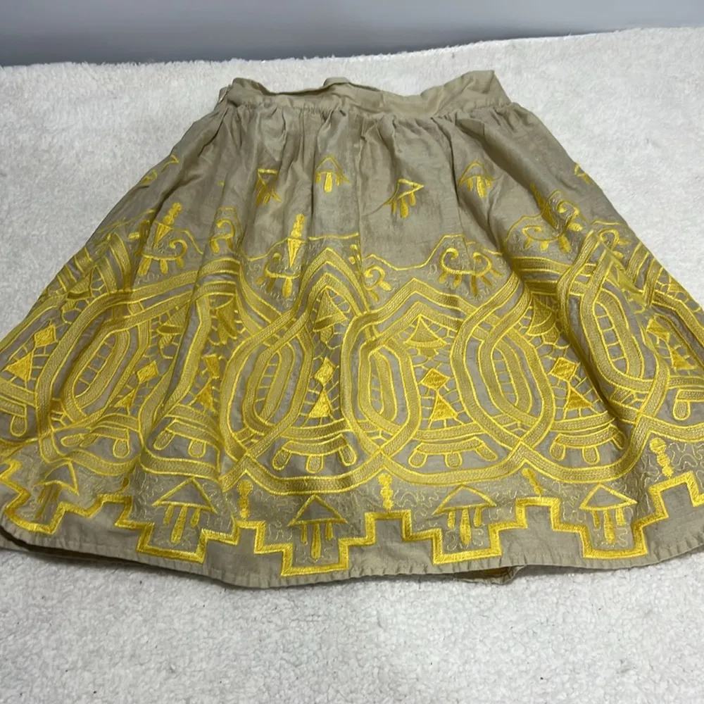 Anthropologie  Tiny Yellow Embroidered Skirt Size P - Image 5