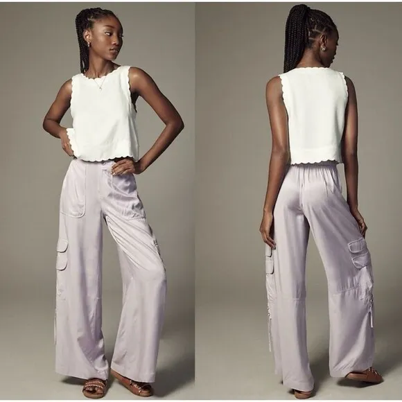 By Anthropologie Palazzo Utility Pants Cargo Wide Leg Lilac Purple Pull On Sz 10 - Image 2